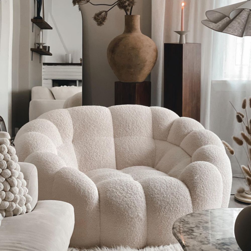 Fauteuil Bubble moderne Canapé une place, bouclé blanc
